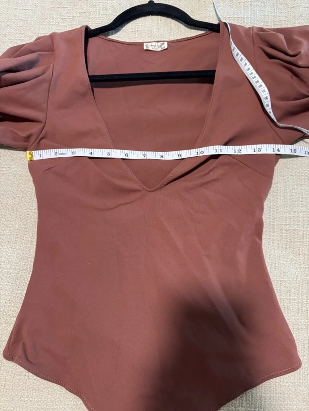 Free People Dusky Mauve Puff-Sleeve V-Neck Bodysuit